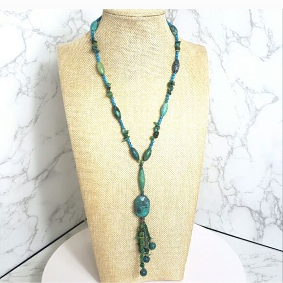 TOGGLE Faux Stone Beaded Tassel Necklace - Picture 1 of 8